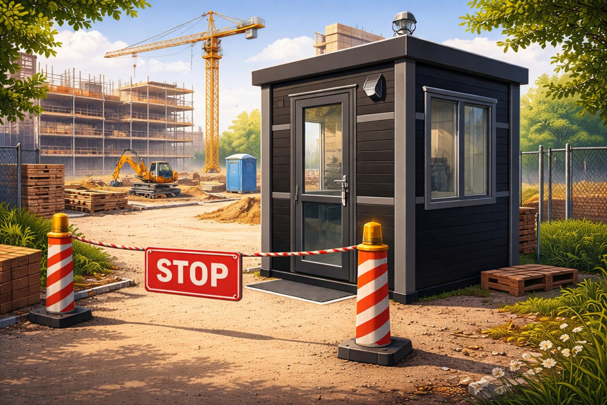 Модульний пост охорони біля в'їзду на територію будівельного майданчика